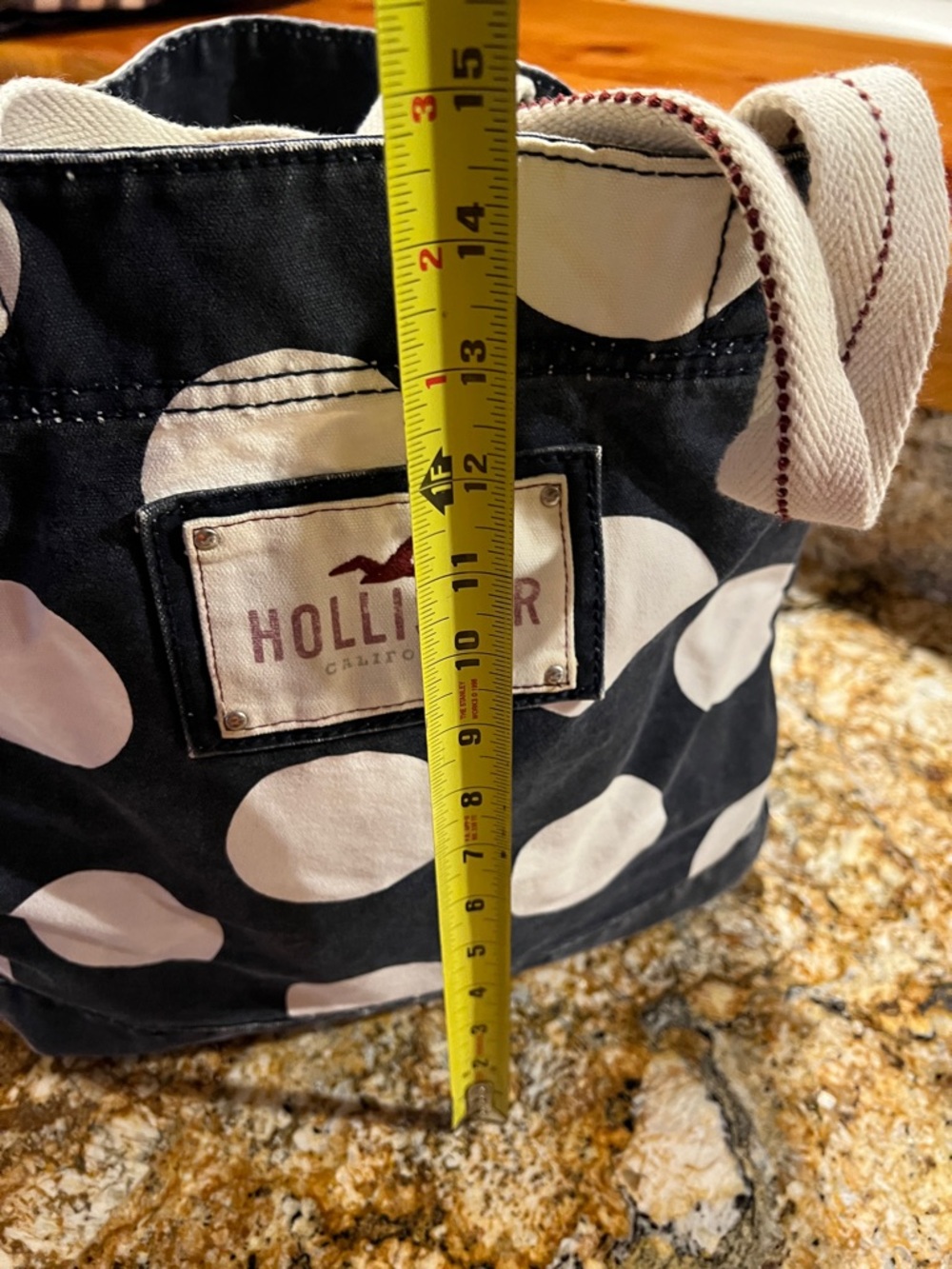Hollister Black Canvas Tote with white Polka Dots - Picture 4 of 6